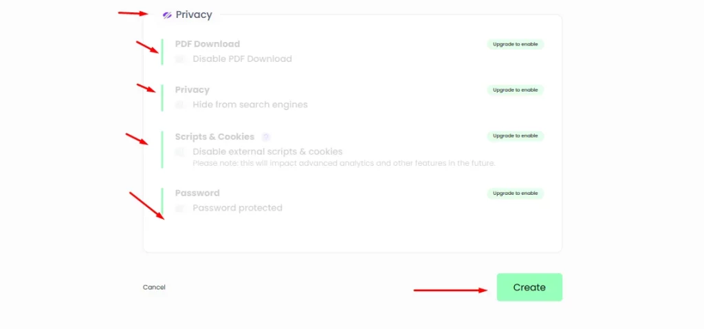 Flipbooklets Privacy Options