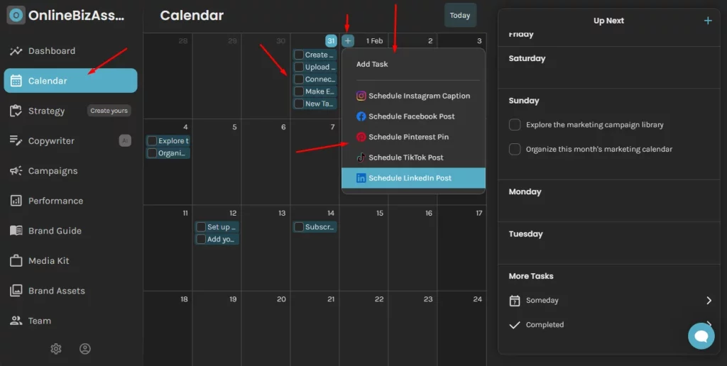 Create Tasks and Schedule Posts in a Calendar