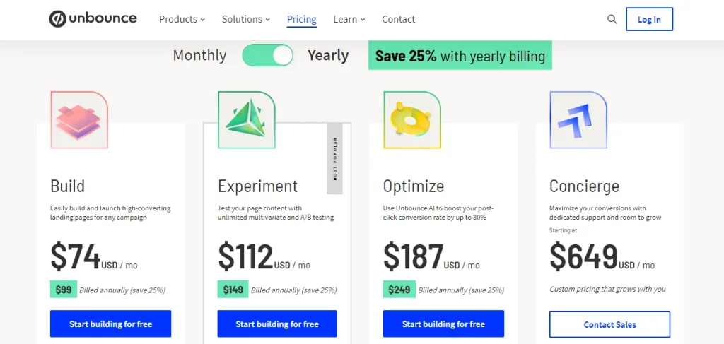 Unbounce Plans and Pricing